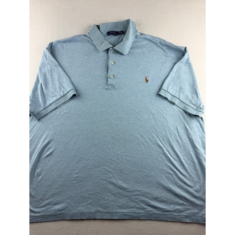 Polo Ralph Lauren Mens 3XB Light Blue Heather Cotton Short Sleeve Polo Shirt